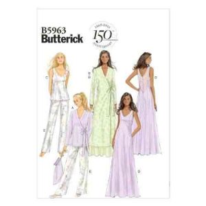 Butterick Patterns B5963 E5 - Patrones de costura para camisones, batas, camisetas, pantalones y bolsa guardapijamas, color blanco