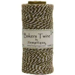 Hemptique Bakers Twine - Bobina de hilo de algodón de fuerza media (125 m, 50 g, grosor aprox. de 1 mm), color marrón y blanco