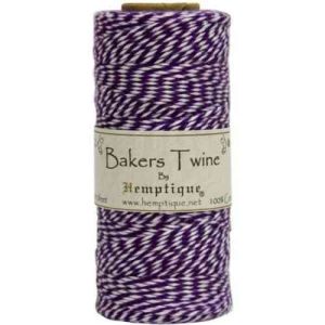 Hemptique Bakers Twine - Bobina de hilo de algodón de fuerza media (125 m, 50 g, grosor aprox. de 1 mm), color morado y blanco