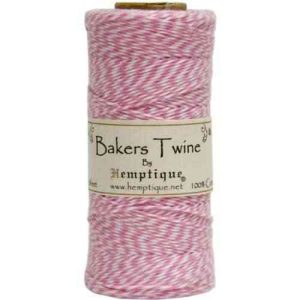 Hemptique Bakers Twine - Bobina de hilo de algodón de fuerza media (125 m, 50 g, grosor aprox. de 1 mm), color rosa y blanco