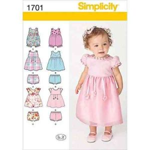 Simplicity 1701.A - Patrones de costura para vestidos y conjuntos de bebé (tallas XXS a L)