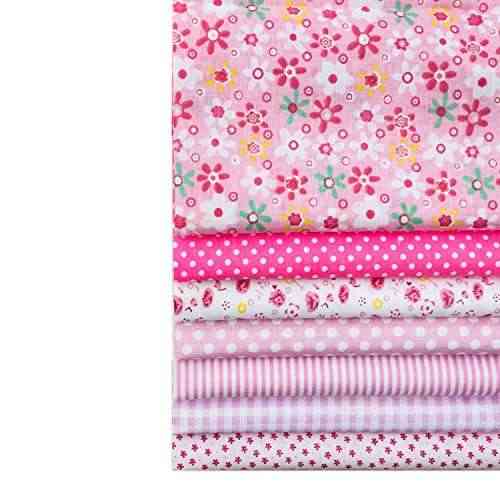 Juego de 21 cuadrados de tela de algodón, 7 unidades, tela floral, 19.7 x  19.7 in, tela de patchwork con patrón de flores, tela para coser (rosa